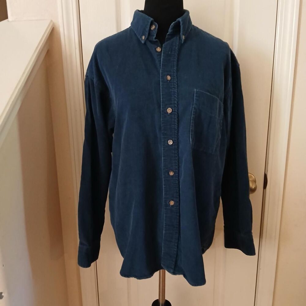 Vintage Pendleton Navy Blue 100% Cotton Corduroy Button-Up Shirt Elbow Patches M